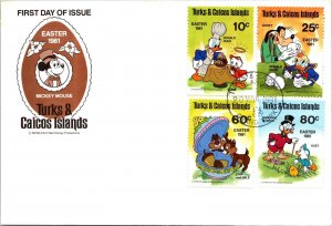 Turks & Caicos Isl FDC 1980 Mickey Mouse, Easter - Grand Turk - Bk of 4 - F65034