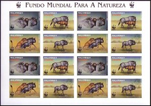 Mozambique WWF Blue Wildebeest Imperf Sheetlet of 4 sets 2000 MNH