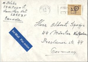 Canada 68c Spinning Wheel, Artifacts 1986 Hamilton, Ont. Airmail to Munster, ...