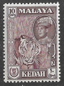 Malaya-Kedah # 100 Definitive - 10c  Tiger   (1)  VLH Unused