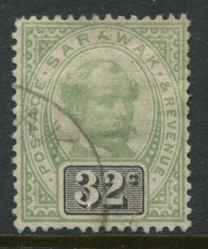 Sarawak QV 1897 32 cents gray green & black CDS used