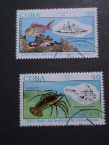 ​CUBA-VERY OLD CUBA-FISHING BOAT AND LOBSTER STAMPS USED- VERY FINE