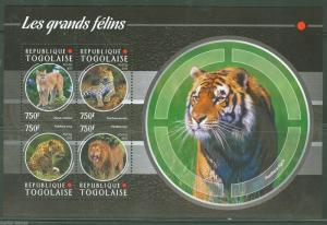 TOGO 2015  LARGE CATS  PANTHERS, LION, TIGER   & PUMA  SHEET  MINT NEVER HINGED