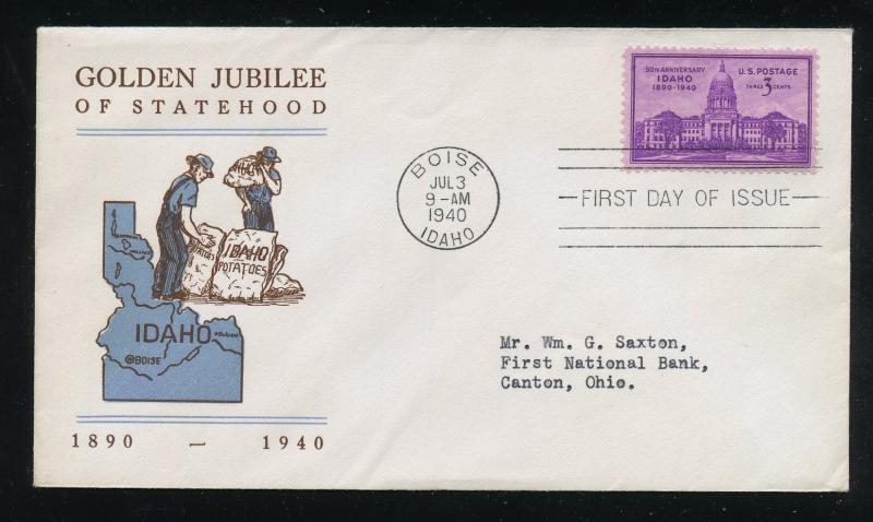 US 896 50th Anniv of Idaho ADDR Linprint cachet FDC