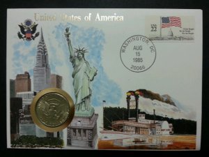 USA US United States of America Liberty 1985 Flag Landmark FDC (coin cover)