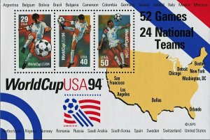 1994 World Cup Soccer Championships Souvenir Sheet of 3 Stamps Scott 2837