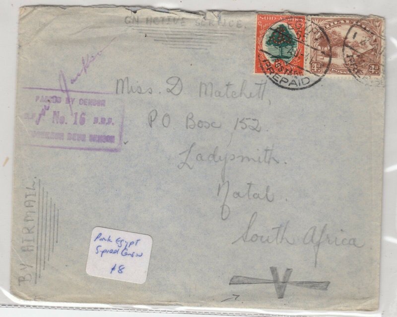 South Africa 1941 Censor Active Cover To Natal Egypt CDS J6060