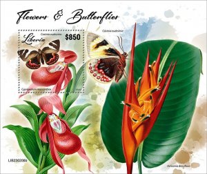 LIBERIA- 2023 - Flowers & Butterflies - Perf Souv Sheet - Mint Never Hinged