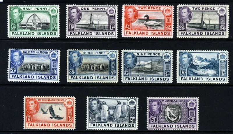 FALKLAND ISLANDS King George VI 1938-50 PART SET TO £1 SG 146 to SG 163 MINT