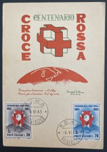 1963 Rome Italy First Day Maxi Postcard Cover Red Cross Centenary