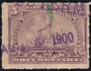 R167 5¢ Documentary Stamp (1898) Used/Date Stamped