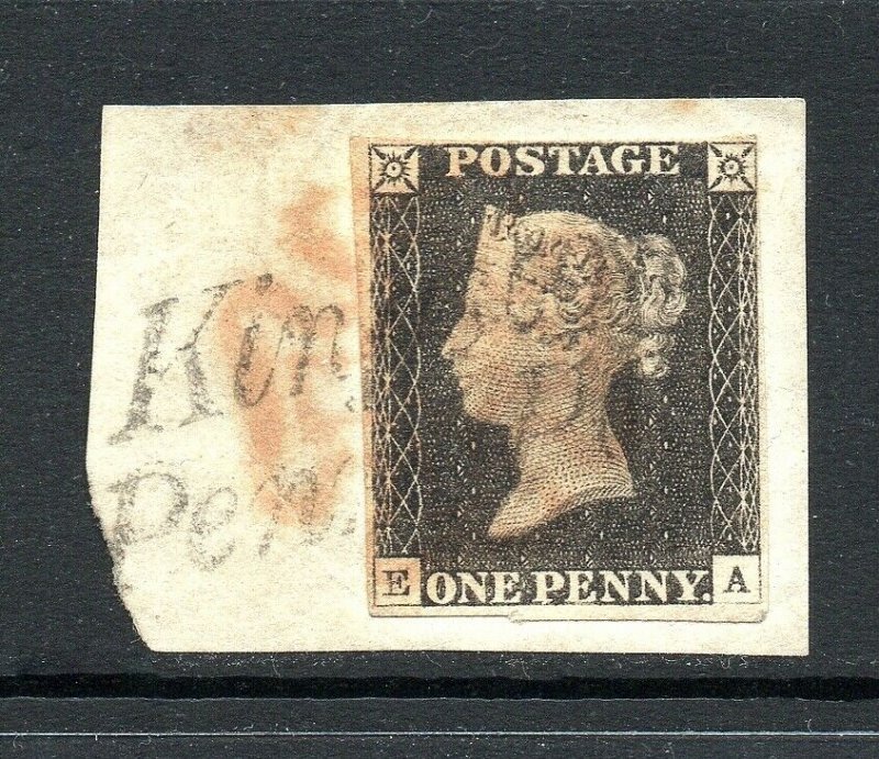 GB QV SG2 1d Black Plate 3 On Piece with Kingston Penny Post Cancel Cat £3,000