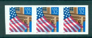 USA 1996 Sc#2915A 32c Flag over Porch Coil Str 3 PN#99999 Die cut 9.8 MUH lot...