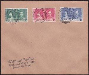 FALKLAND IS 1937 Coronation set on FDC 3 different SOUTH GEORGIA cds. .....D6266