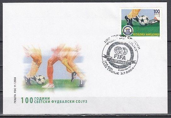 + Macedonia, Scott cat. 309. FIFA, Soccer Centenary issue on a First day cover.