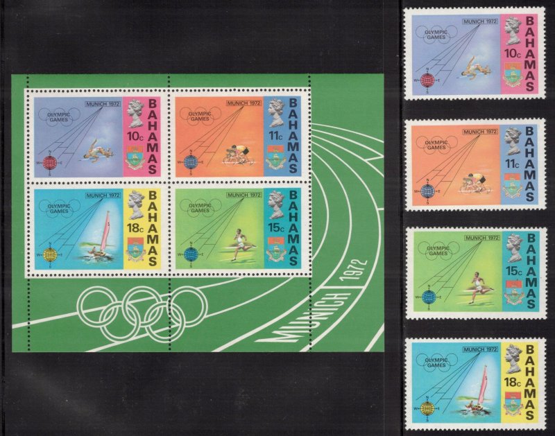 BAHAMAS 1972 Olympics; Scott 335-38, 338a. SG 382-86; MNH