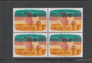 Switzerland  Scott#  10O13  Used Block of 4  (1976 Radio Waves, Face on TV)