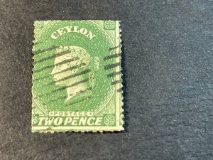 CEYLON # 26-USED**FLAWS**----SINGLE----YELLOW GREEN----1861