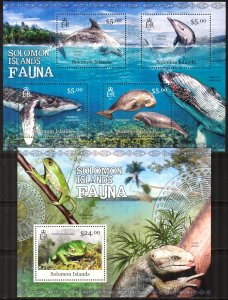 Solomon Islands 2012 Marine Life Whales Dolphins Frogs sheet + S/S MNH