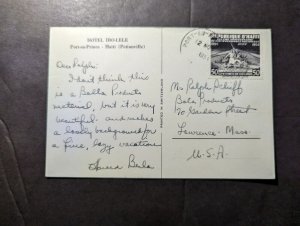 1954 Republic of Haiti Postcard Cover Port Au Prince to Lawrence MA USA