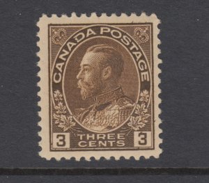 Canada Sc 108 MLH. 1918 3c dark brown KGV Admiral, wet printing, gum crease