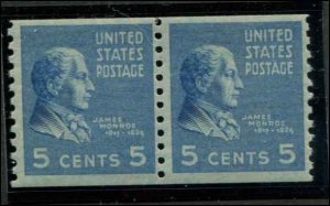 USA SC# 845 Jim Monroe 5c Coil Pair perf 10 MNH w/mount