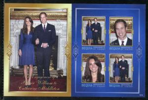 BEQUIA  ENGAGEMENT OF PRINCE WILLIAM & KATE MIDDLETON  IMPERF SHEET I  NH