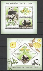 2015 Giant Pandas & Peonies Wild Animals Flowers Fauna Kb+Bl Mnh Pe983