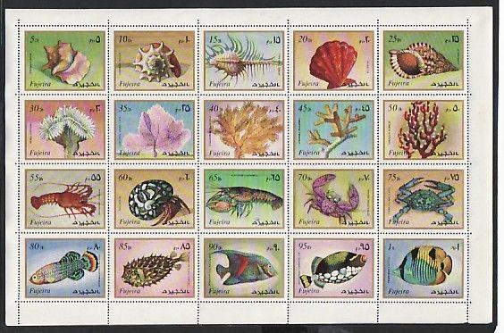 Fujeira, Mi cat. 1019-1038 A. Marine Life sheet. Mailed folded. ^