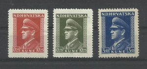 CROATIA 1944 N.D. HRVATSKA Y/TELLIER: 75-77 MH