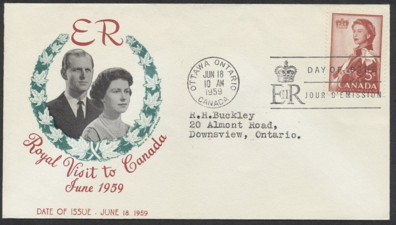 1959 #386 Royal Visit FDC Personal Cachet Ottawa