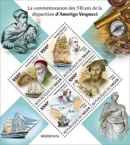 NIGER - 2022 - Amerigo Vespucci - Perf 4v Sheet - Mint Never Hinged