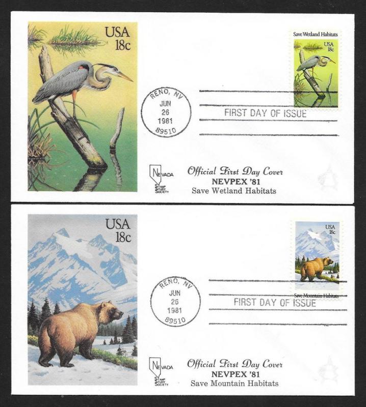  UNITED STATES FDCs (4) 18¢ Wildlife Habitats 1981 Nevada