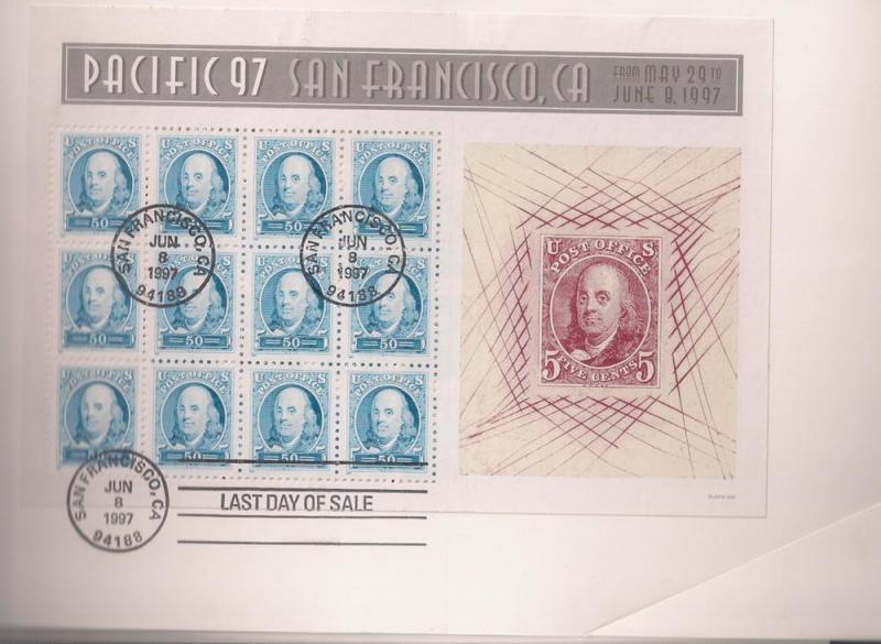 #3139-3140 sheets 12 pmk LAST DAY of Pacific '97 6.8.1997