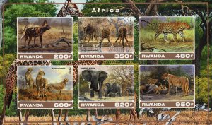 African Fauna Lion Panther Zebra Souvenir Sheet of 6 Stamps MNH