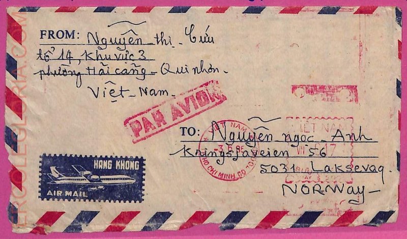 ag1536 - VIETNAM - Postal History - Air Mail COVER to NORWAY 1985