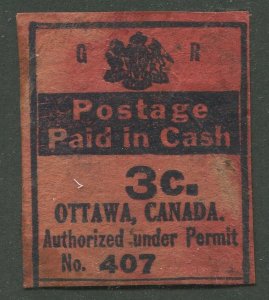 CANADA PERMIT POSTAGE STAMP - 3¢ OTTAWA