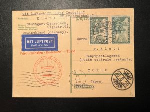 1929 Germany LZ 127 Graf Zeppelin Airmail Postcard Cover to Tokyo Japan