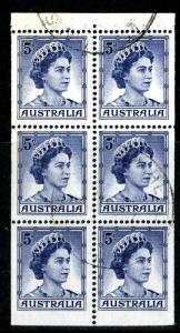 AUSTRALIA 319b USED PANE OF 6  SCV $9.00 BIN $4.00