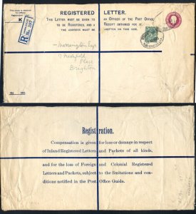 RP39 KGV 4 1/2d Puce Registered Envelope size K Used uprated