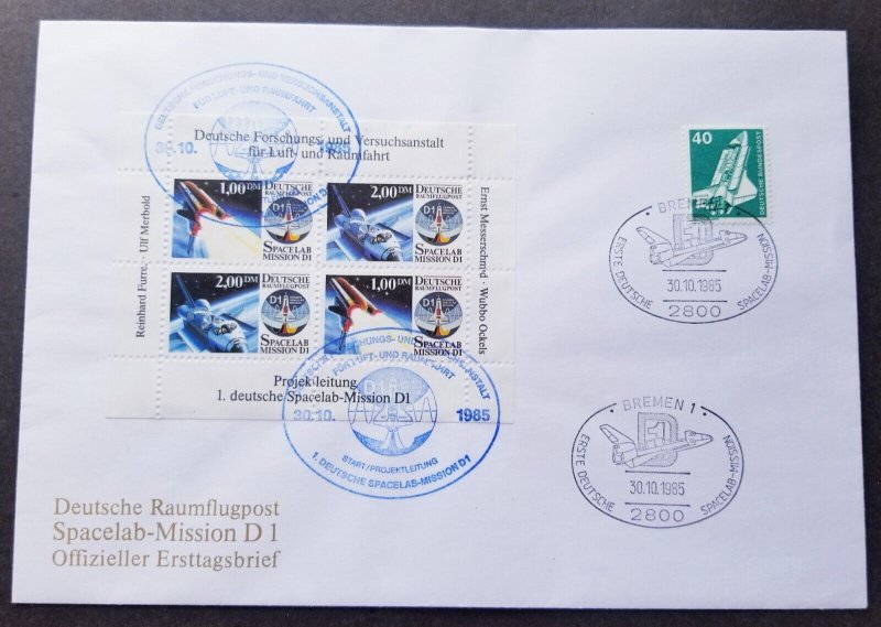 *FREE SHIP Germany Spacelab Mission D1 1985 Space Astronomy (FDC *dual PMK *rare