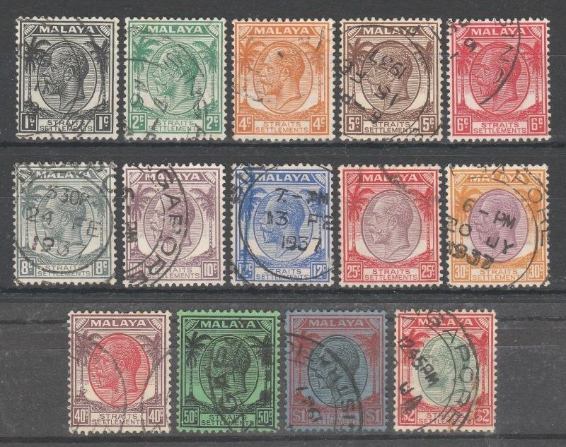 Malaya Straits Settlements 1936-37 KGV 14V used SG#260-273 M1635 