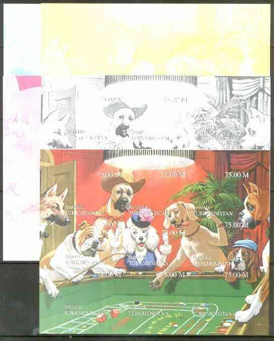 Turkmenistan 1999 Gambling Dogs composite sheetlet contai...