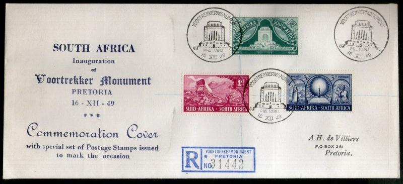 South Africa 1949 Inauguration of the Voortrekker Monument Sc 112-14 FDC # 6983