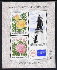 Hungary 1986 Ameripex Stamp Exhibition m/sheet (Roses &am...