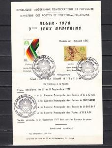 Algeria, Scott cat. 601-602. African Games Postal Bulletin w/stamps & Cancel.