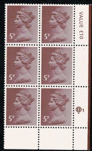 GB 5p claret. PCP/PVAD. lower right Q1 cyl. block of six.