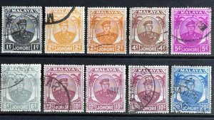 MALAYA JOHOR 1949-55 Sultan Sir Ibrahim 10V part set 1c-20c Used M5343