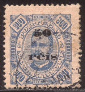 MOZAMBIQUE #45 SCARCE Used - 1897 50r on 300r Dk Blue