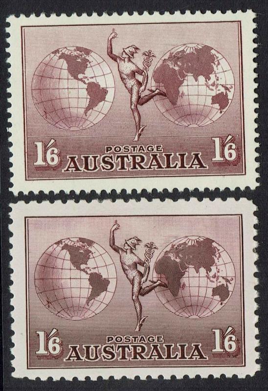 AUSTRALIA 1934 HERMES 1/6 WITH AND WITHOUT WMK